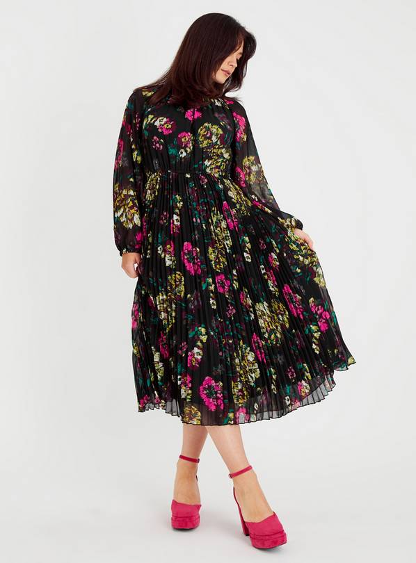 Black floral hot sale midi